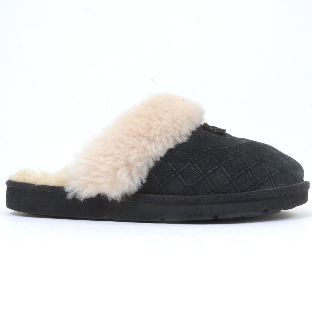 UGG Cozy Double Diamond Women's 9 Black Cream Suede Slippers Lounge Suede Cozy